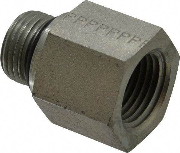 Parker - 3/4-16 Male Thread x 1/2 Female Thread, Zinc Plated Steel Industrial Pipe Adapter - Male Straight Thread O-Ring x Female NPTF, 5,000 psi - Eagle Tool & Supply