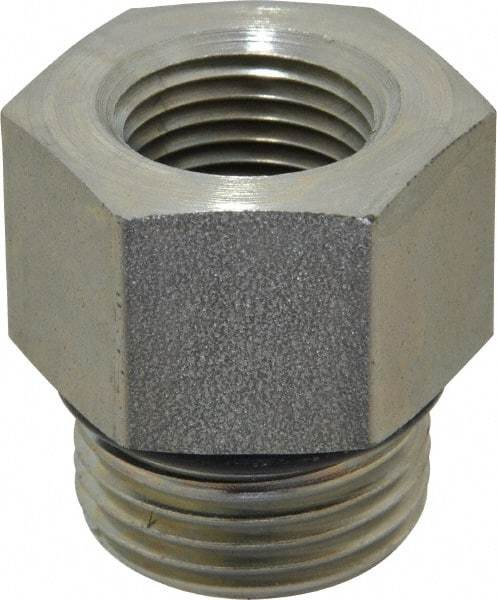 Parker - 1-1/16 - 12 Male Thread x 1/2 Female Thread, Zinc Plated Steel Industrial Pipe Adapter - Male Straight Thread O-Ring x Female NPTF, 5,000 psi - Eagle Tool & Supply