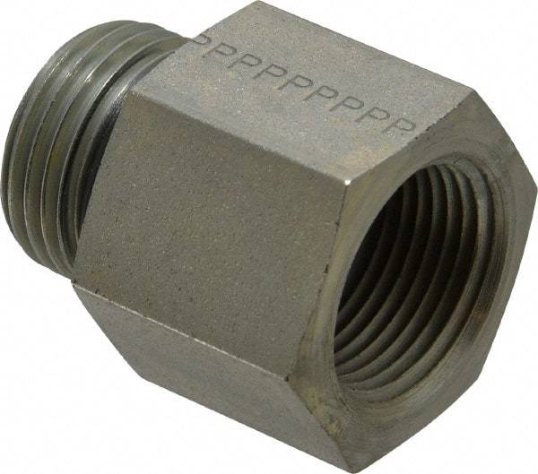 Parker - 1-1/16 - 12 Male Thread x 3/4 Female Thread, Zinc Plated Steel Industrial Pipe Adapter - Male Straight Thread O-Ring x Female NPTF, 4,000 psi - Eagle Tool & Supply