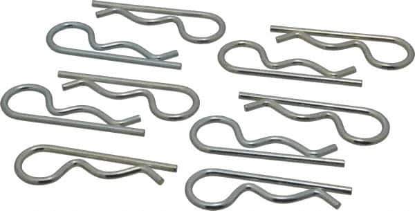 Made in USA - 5/8 to 7/8" Shaft Diam, 2-1/2" Long, 1/8" Wire Diam, Hair Pin Cotter - MB Grade 2 Spring Steel, Zinc-Plated Finish - Eagle Tool & Supply
