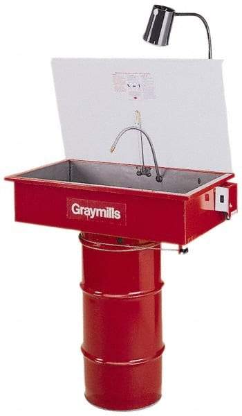 Graymills - Drum Mount Solvent-Based Parts Washer - 20 Gal Max Operating Capacity, Steel Tank, 67-1/8" High x 36" Long x 20" Wide, 115 Input Volts - Eagle Tool & Supply