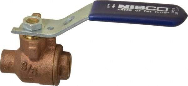 NIBCO - 3/8" Pipe, Full Port, Bronze Standard Ball Valve - 2 Piece, Inline - One Way Flow, Soldered x Soldered Ends, Lever Handle, 600 WOG, 150 WSP - Eagle Tool & Supply