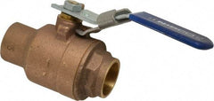 NIBCO - 1" Pipe, Full Port, Bronze Standard Ball Valve - 2 Piece, Inline - One Way Flow, Soldered x Soldered Ends, Locking Lever Handle, 600 WOG, 150 WSP - Eagle Tool & Supply