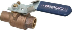 NIBCO - 1/2" Pipe, Full Port, Bronze Standard Ball Valve - 2 Piece, Inline - One Way Flow, Soldered x Soldered Ends, Locking Lever Handle, 600 WOG, 150 WSP - Eagle Tool & Supply