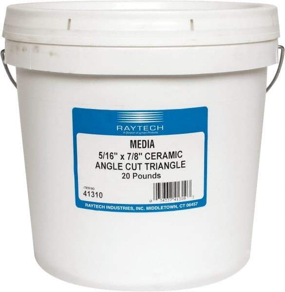 Raytech - Ceramic Carrier, Aluminum Oxide Abrasive, Polishing Tumbling Media - Triangle Shape, Wet Operation, 5/16" Long x 7/8" High - Eagle Tool & Supply