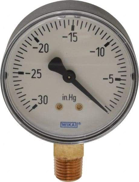 Wika - 2-1/2" Dial, 1/4 Thread, 30-0 Scale Range, Pressure Gauge - Lower Connection Mount, Accurate to 3-2-3% of Scale - Eagle Tool & Supply