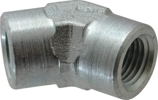 Parker - 1/4 Female Thread, Zinc Plated Steel Industrial Pipe 45° Female Elbow - FNPTF, 5,000 psi - Eagle Tool & Supply