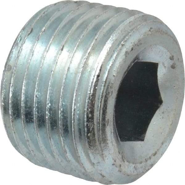 Parker - 1/2 Male Thread, Zinc Plated Steel Industrial Pipe Hollow Hex Plug - MNPTF, 6,000 psi - Eagle Tool & Supply