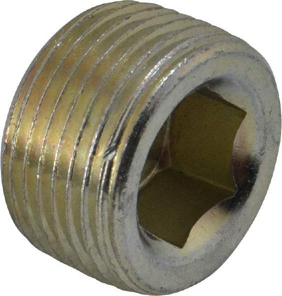 Parker - 3/4 Male Thread, Zinc Plated Steel Industrial Pipe Hollow Hex Plug - MNPTF, 5,500 psi - Eagle Tool & Supply
