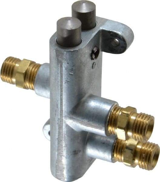 Heinrich - 1/4" NPS Four Way Valve Air Valve - 1/4" NPT Inlet, 0.25" NPT Outlet, Plunger Button/Spring Acuator - Eagle Tool & Supply