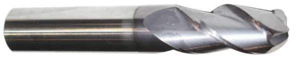 Accupro - 7/16" Diam, 1-1/2" LOC, 3 Flute Solid Carbide Ball End Mill - AlTiN Finish, Single End, 6" OAL, 7/16" Shank Diam, Spiral Flute - Eagle Tool & Supply