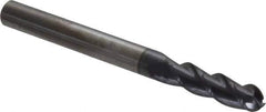 Accupro - 3/16" Diam, 5/8" LOC, 3 Flute Solid Carbide Ball End Mill - AlTiN Finish, Single End, 2" OAL, 3/16" Shank Diam, Spiral Flute - Eagle Tool & Supply