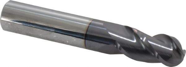 Accupro - 1/2" Diam, 1" LOC, 3 Flute Solid Carbide Ball End Mill - AlTiN Finish, Single End, 3" OAL, 1/2" Shank Diam, Spiral Flute - Eagle Tool & Supply
