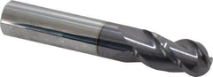 Accupro - 1/2" Diam, 1" LOC, 3 Flute Solid Carbide Ball End Mill - AlTiN Finish, Single End, 3" OAL, 1/2" Shank Diam, Spiral Flute - Eagle Tool & Supply