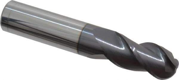 Accupro - 5/8" Diam, 1-1/4" LOC, 3 Flute Solid Carbide Ball End Mill - AlTiN Finish, Single End, 3-1/2" OAL, 5/8" Shank Diam, Spiral Flute - Eagle Tool & Supply
