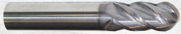 Accupro - 9/16" Diam, 2" LOC, 4 Flute Solid Carbide Ball End Mill - AlTiN Finish, Single End, 6" OAL, 9/16" Shank Diam, Spiral Flute - Eagle Tool & Supply