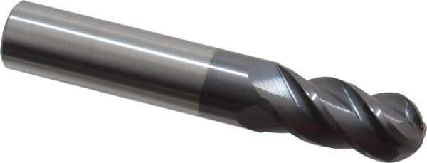 Accupro - 31/64" Diam, 1" LOC, 4 Flute Solid Carbide Ball End Mill - AlTiN Finish, Single End, 3" OAL, 1/2" Shank Diam, Spiral Flute - Eagle Tool & Supply