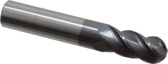 Accupro - 31/64" Diam, 1" LOC, 4 Flute Solid Carbide Ball End Mill - AlTiN Finish, Single End, 3" OAL, 1/2" Shank Diam, Spiral Flute - Eagle Tool & Supply