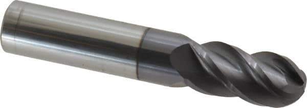 Accupro - 5/8" Diam, 1-1/4" LOC, 4 Flute Solid Carbide Ball End Mill - AlTiN Finish, Single End, 3-1/2" OAL, 5/8" Shank Diam, Spiral Flute - Eagle Tool & Supply