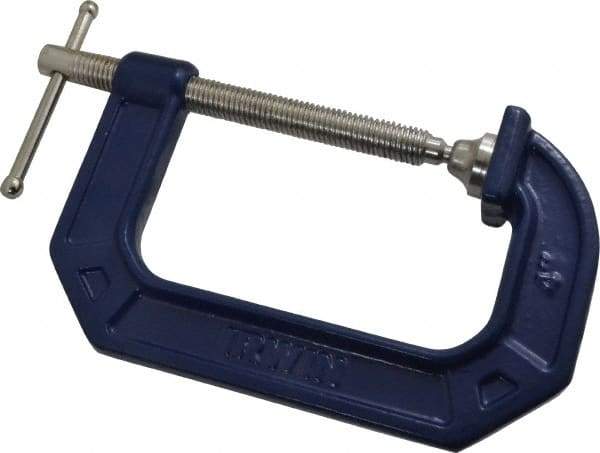 Irwin - Regular-Duty 4" Max Opening, 3" Throat Depth, Cast Iron Standard C-Clamp - 1,000 Lb Capacity, 0" Min Opening, Standard Throat Depth - Eagle Tool & Supply