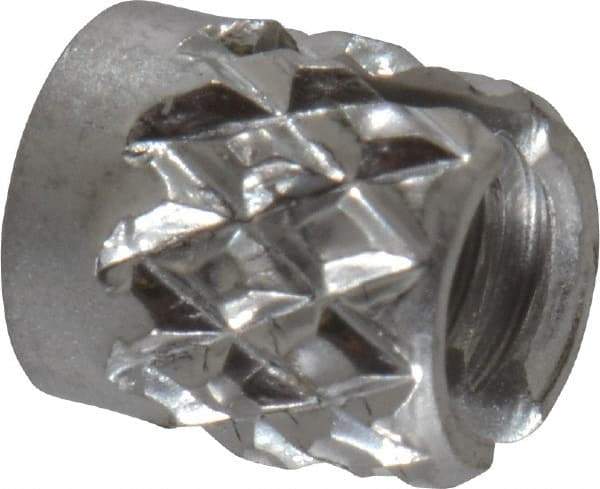 E-Z LOK - #4-40 UNC Stainless Steel Flush Press Fit Threaded Insert for Plastic - 3/16" OAL, 0.166" Insert Diam, 5/32" Hole Diam, 5/32" Drill - Eagle Tool & Supply