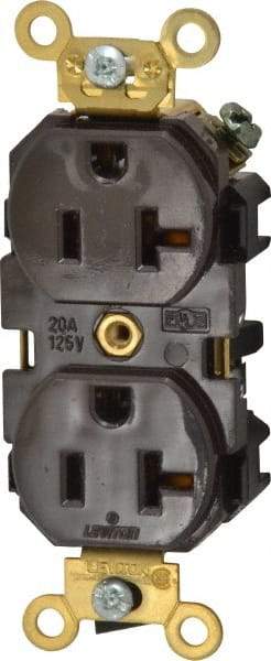 Leviton - 125 VAC, 20 Amp, 5-20R NEMA Configuration, Brown, Industrial Grade, Self Grounding Duplex Receptacle - 1 Phase, 2 Poles, 3 Wire, Flush Mount, Tamper Resistant - Eagle Tool & Supply