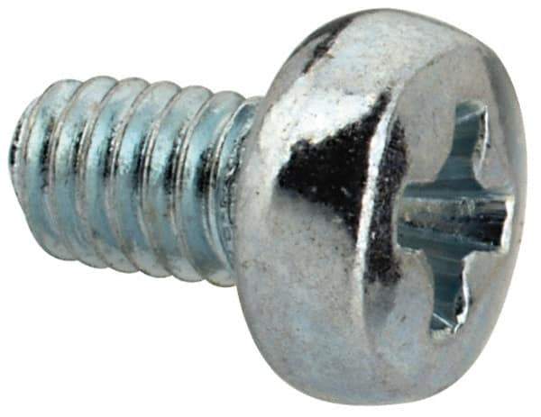 Value Collection - M2.5x0.45, 4mm Length Under Head Phillips Drive Machine Screw - Pan Head, Grade 4.8 Steel, Zinc-Plated Finish, Without Washer - Eagle Tool & Supply