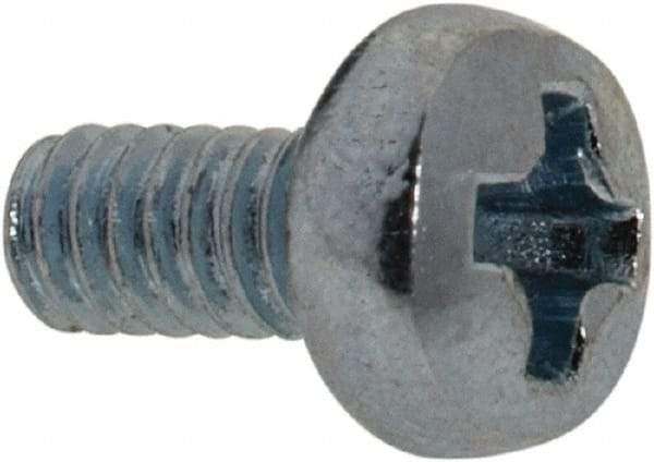 Value Collection - M2x0.40, 4mm Length Under Head Phillips Drive Machine Screw - Pan Head, Grade 4.8 Steel, Zinc-Plated Finish, Without Washer - Eagle Tool & Supply