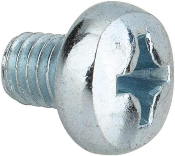 Value Collection - M6x1.00, 8mm Length Under Head Phillips Drive Machine Screw - Pan Head, Grade 4.8 Steel, Zinc-Plated Finish, Without Washer - Eagle Tool & Supply