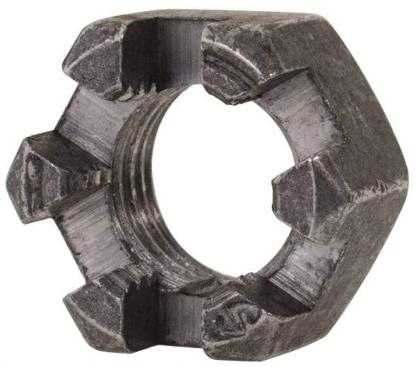 Value Collection - 3/8-24 UNF Grade 2 Steel Slotted Locknut - 9/16" Width Across Flats, 21/64" High, Uncoated - Eagle Tool & Supply