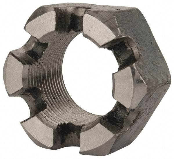 Value Collection - 1-1/2 - 12 UNF Grade 2 Steel Slotted Locknut - 2-1/4" Width Across Flats, 1-9/32" High, Uncoated - Eagle Tool & Supply