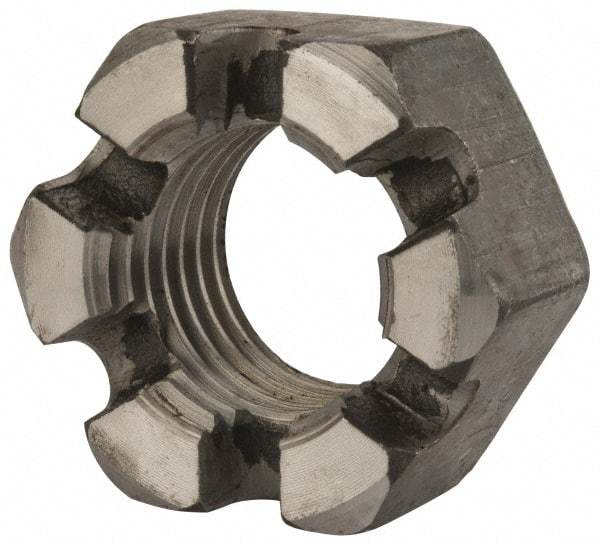 Value Collection - 2 - 4-1/2 UNC Grade 2 Steel Slotted Locknut - 3" Width Across Flats, 1-23/32" High, Uncoated - Eagle Tool & Supply