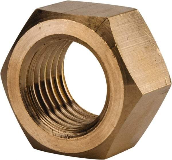 Value Collection - 1-1/4 - 7 UNC Brass Right Hand Hex Nut - 1-7/8" Across Flats, 1-1/16" High, Brass Finish - Eagle Tool & Supply