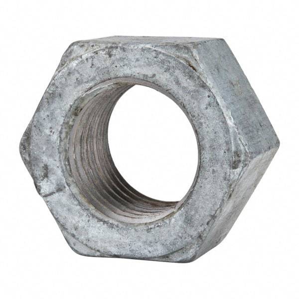 Value Collection - 1-1/2 - 6 UNC Steel Right Hand Hex Nut - 2-1/4" Across Flats, 1-9/32" High, Hot Dipped Galvanized Finish - Eagle Tool & Supply