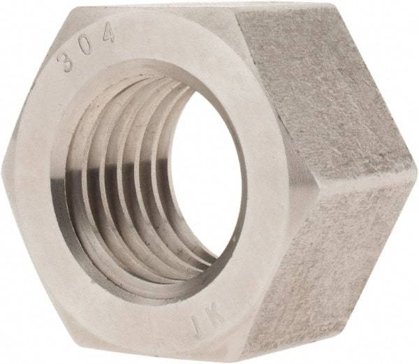 Value Collection - 1-1/8 - 7 UNC Stainless Steel Right Hand Hex Nut - 1-11/16" Across Flats, 31/32" High, Uncoated - Eagle Tool & Supply