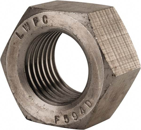 Value Collection - 1-1/2 - 6 UNC Stainless Steel Right Hand Hex Nut - 2-1/4" Across Flats, 1-9/32" High, Uncoated - Eagle Tool & Supply