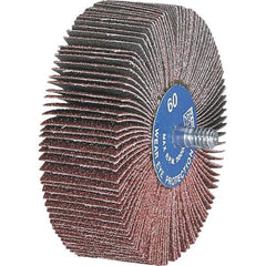 PFERD - 2-1/2" Diam x 1" Face Width, Aluminum Oxide Coated Mounted Flap Wheel - 1/4-20 Threaded Mount, 60 Grit, 23,000 Max RPM - Eagle Tool & Supply