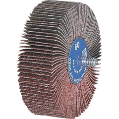 PFERD - 2-1/2" Diam x 1" Face Width, Aluminum Oxide Coated Mounted Flap Wheel - 1/4-20 Threaded Mount, 120 Grit, 23,000 Max RPM - Eagle Tool & Supply