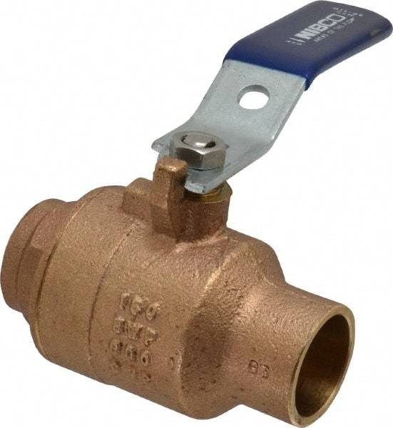 NIBCO - 1" Pipe, Full Port, Bronze Standard Ball Valve - 2 Piece, Inline - One Way Flow, Soldered x Soldered Ends, Lever Handle, 600 WOG, 150 WSP - Eagle Tool & Supply
