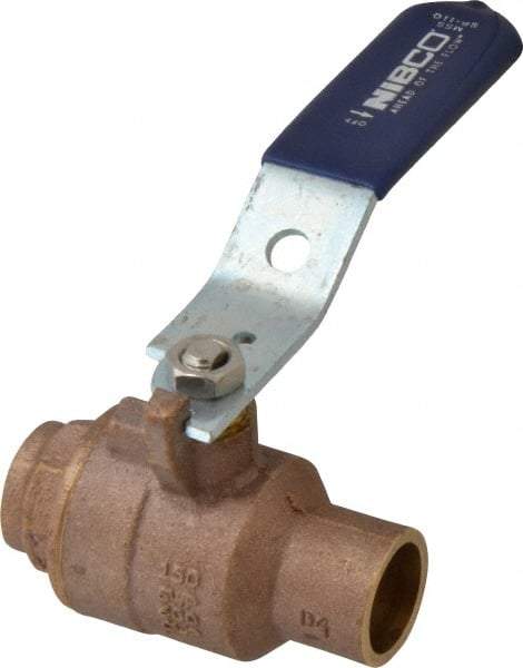 NIBCO - 3/4" Pipe, Full Port, Bronze Standard Ball Valve - 2 Piece, Inline - One Way Flow, Soldered x Soldered Ends, Lever Handle, 600 WOG, 150 WSP - Eagle Tool & Supply