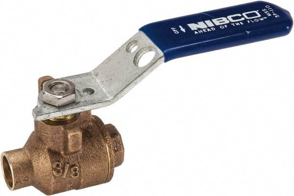 NIBCO - 3/8" Pipe, Full Port, Bronze Standard Ball Valve - 2 Piece, Inline - One Way Flow, Soldered x Soldered Ends, Lever Handle, 600 WOG, 150 WSP - Eagle Tool & Supply