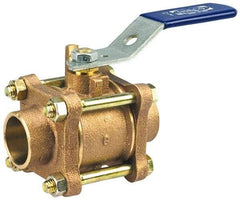 NIBCO - 1" Pipe, Full Port, Bronze Standard Ball Valve - 3 Piece, Inline - One Way Flow, Soldered x Soldered Ends, Locking Lever Handle, 600 WOG, 150 WSP - Eagle Tool & Supply