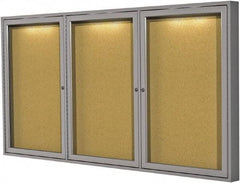 Ghent - 47.13" Wide x 36" High Enclosed Cork Bulletin Board - Natural Cork, Aluminum Frame - Eagle Tool & Supply