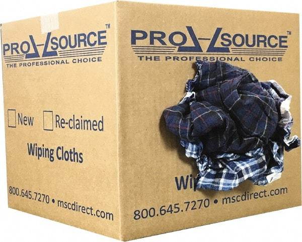 PRO-SOURCE - Reclaimed Cotton Polishing and Dust Cloths - Assorted Colors, Flannel, Low Lint, 10 Lbs. at 3 to 4 per Pound, Box - Eagle Tool & Supply