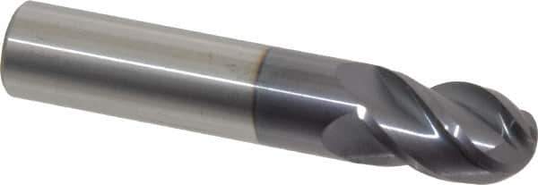 Accupro - 9/16" Diam, 7/8" LOC, 4 Flute Solid Carbide Ball End Mill - AlTiN Finish, Single End, 3" OAL, 9/16" Shank Diam, Spiral Flute - Eagle Tool & Supply