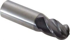 Accupro - 11/16" Diam, 1" LOC, 4 Flute Solid Carbide Ball End Mill - AlTiN Finish, Single End, 3" OAL, 3/4" Shank Diam, Spiral Flute - Eagle Tool & Supply