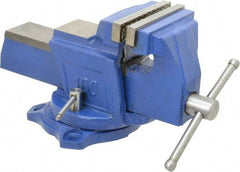 Interstate - 4" Jaw Width, 3-17/32" Opening Capacity, 2-1/4" Throat Depth, Cast Iron Swivel Bench Vise - Bolt Down Base Attachment, 5.77" High - Eagle Tool & Supply
