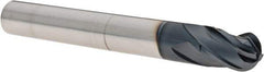 Iscar - 3/8" Diam, 7/16" LOC, 4 Flute Solid Carbide Ball End Mill - TiAlN Finish, Single End, 3" OAL, 3/8" Shank Diam, Spiral Flute - Eagle Tool & Supply