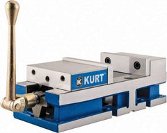 Kurt - 6" Jaw Width, 6" Jaw Opening Capacity, Horizontal Stationary Machine Vise - Manual Operation, 6,356 Lb Capacity, 1 Station, 17" Long x 4.6720" High x 1-31/64" Deep, 1.735" Jaw Height, 80 Lb Max Clamp Force - Eagle Tool & Supply
