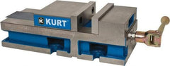 Kurt - 6" Jaw Width, 6" Jaw Opening Capacity, Horizontal Stationary Machine Vise - Reverse Manual Operation, 6,356 Lb Capacity, 1 Station, 17" Long x 4.6720" High x 1-31/64" Deep, 1.735" Jaw Height, 80 Lb Max Clamp Force - Eagle Tool & Supply